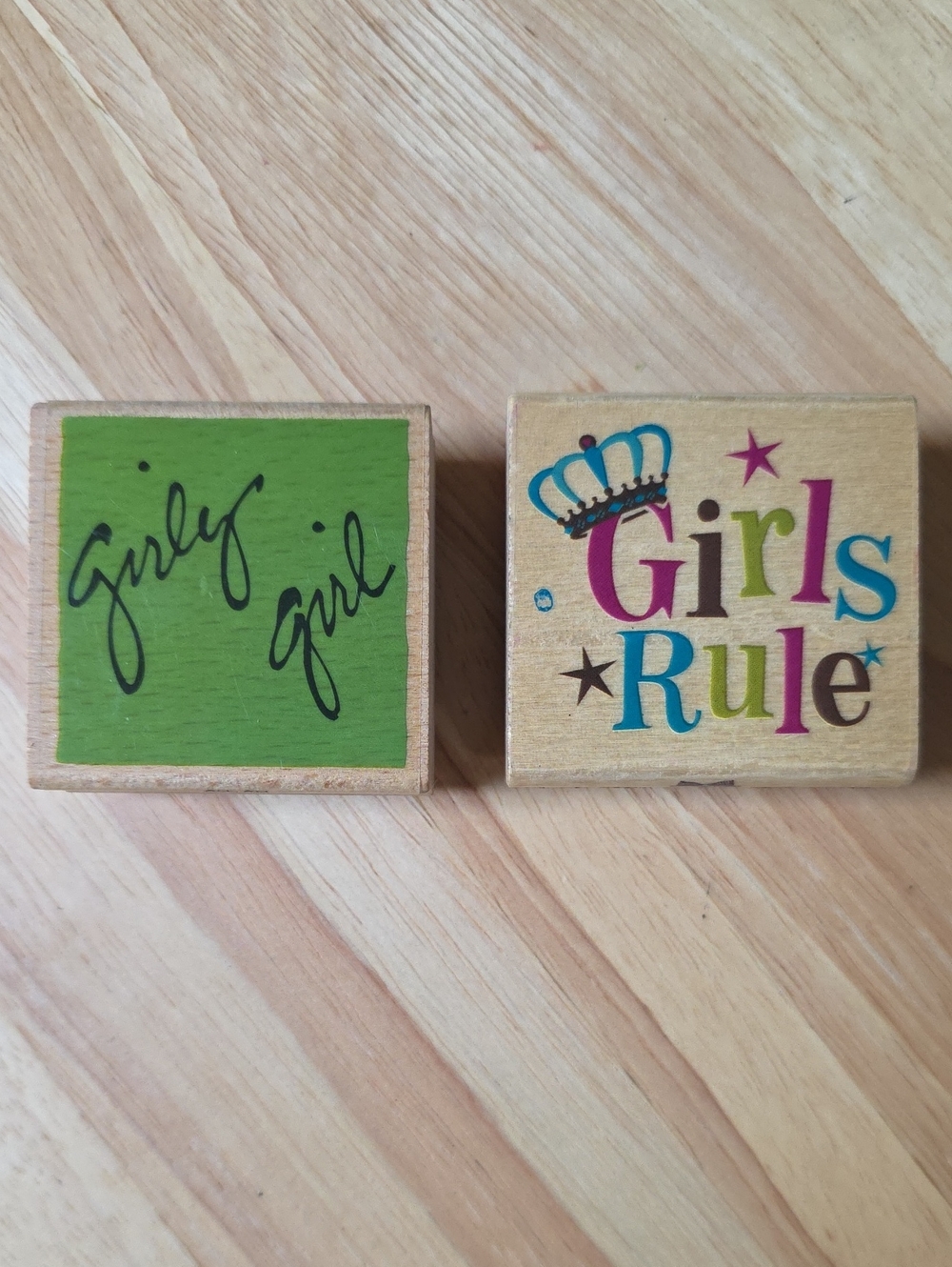 Vintage Girls Rule Girly Girl Wood Mounted Rubber Stamps Lot of 2